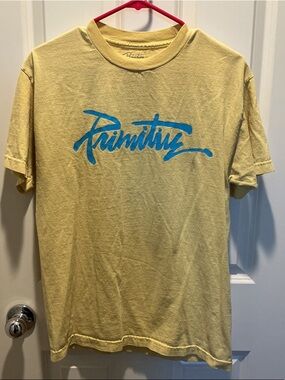 Primitive Yellow T-Shirt with Blue Script Logo